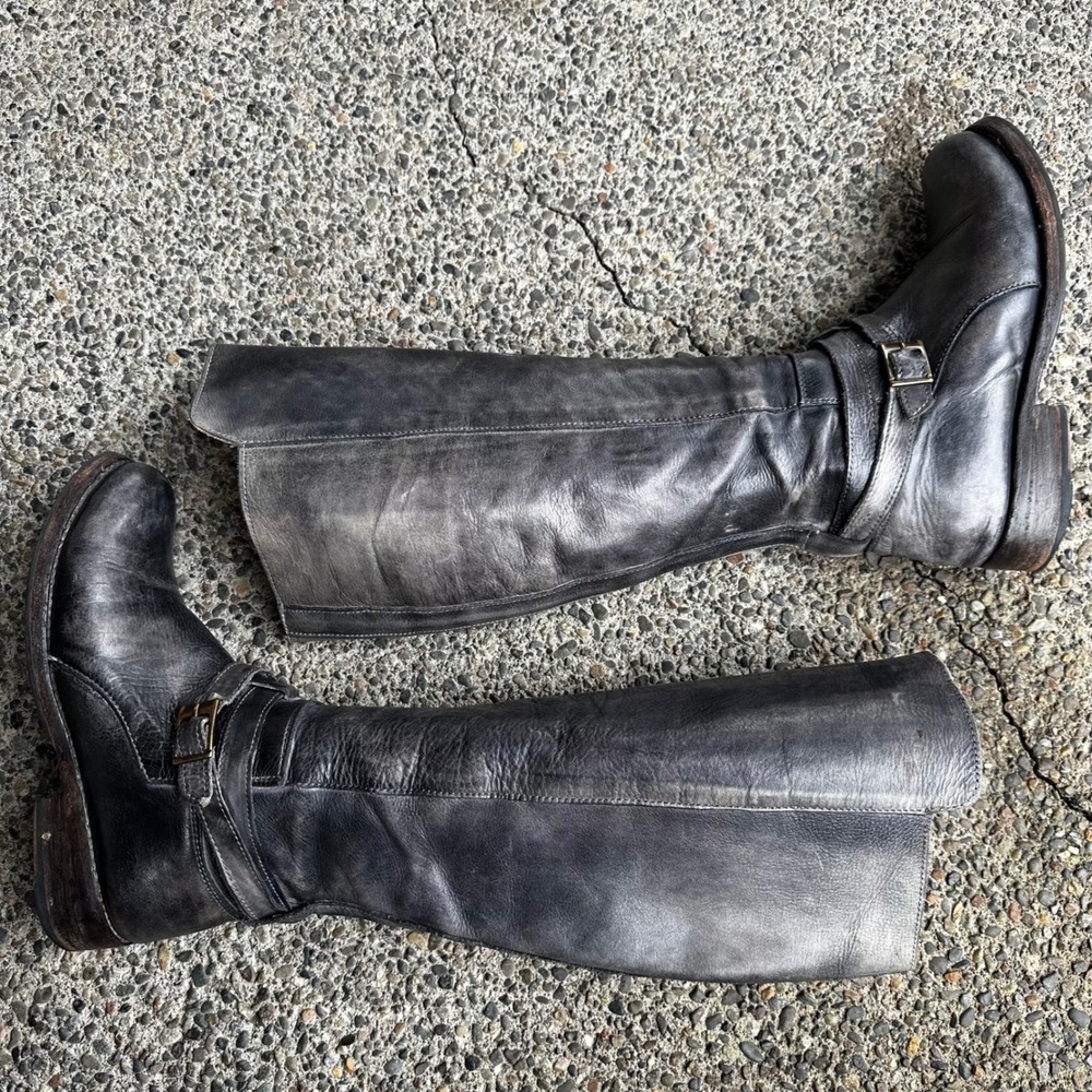 Bed Stu Boots Shoe Cobbler Series Leather Moto Distressed Black Grey Womens 6 - Picture 5 of 12
